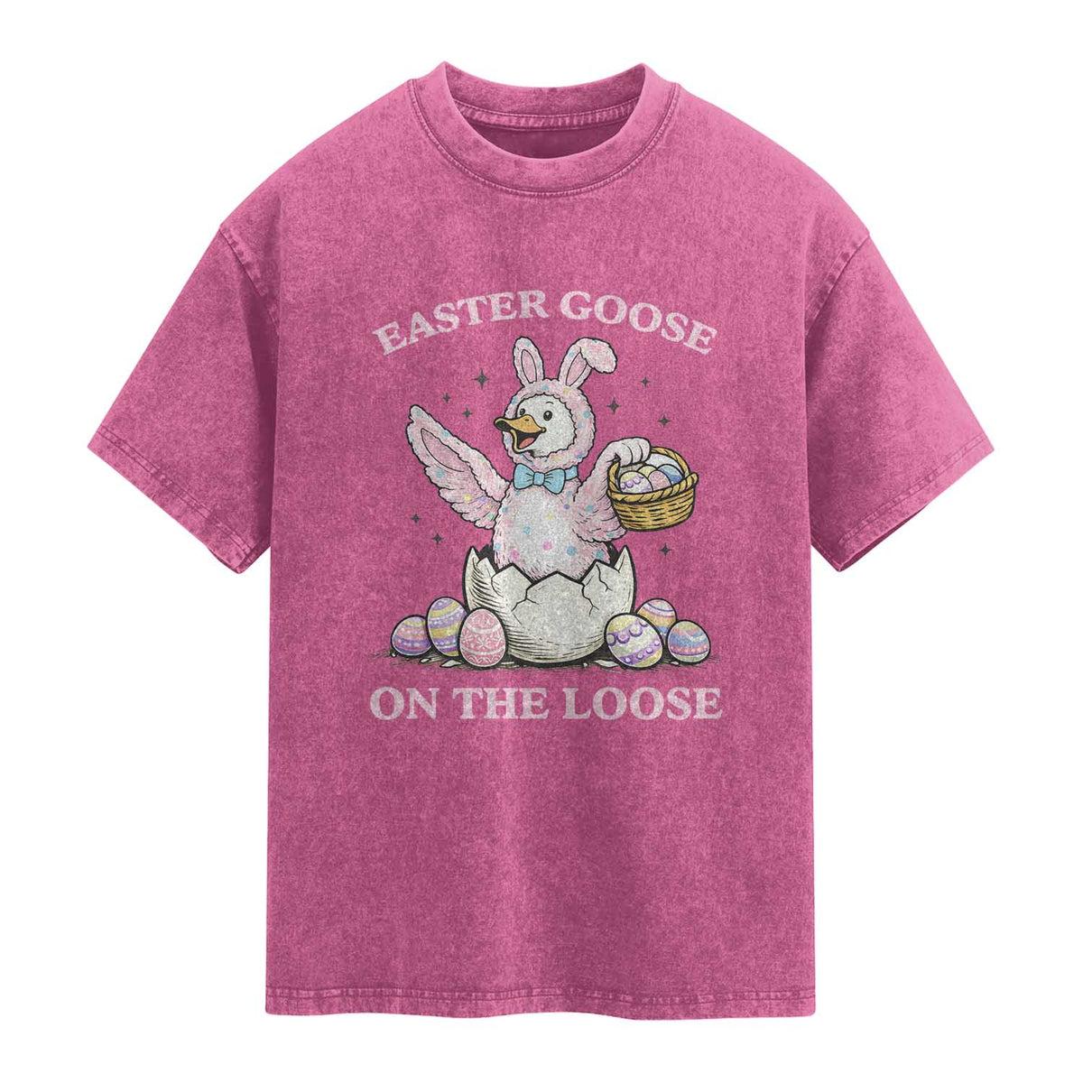 Easter Goose On The Loose Washed Cotton T-Shirt Funny Easter Egg Hunt Gift