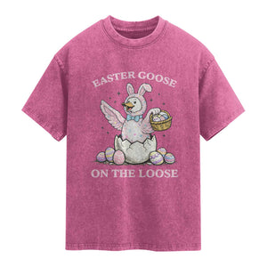 Easter Goose On The Loose Washed Cotton T-Shirt Funny Easter Egg Hunt Gift