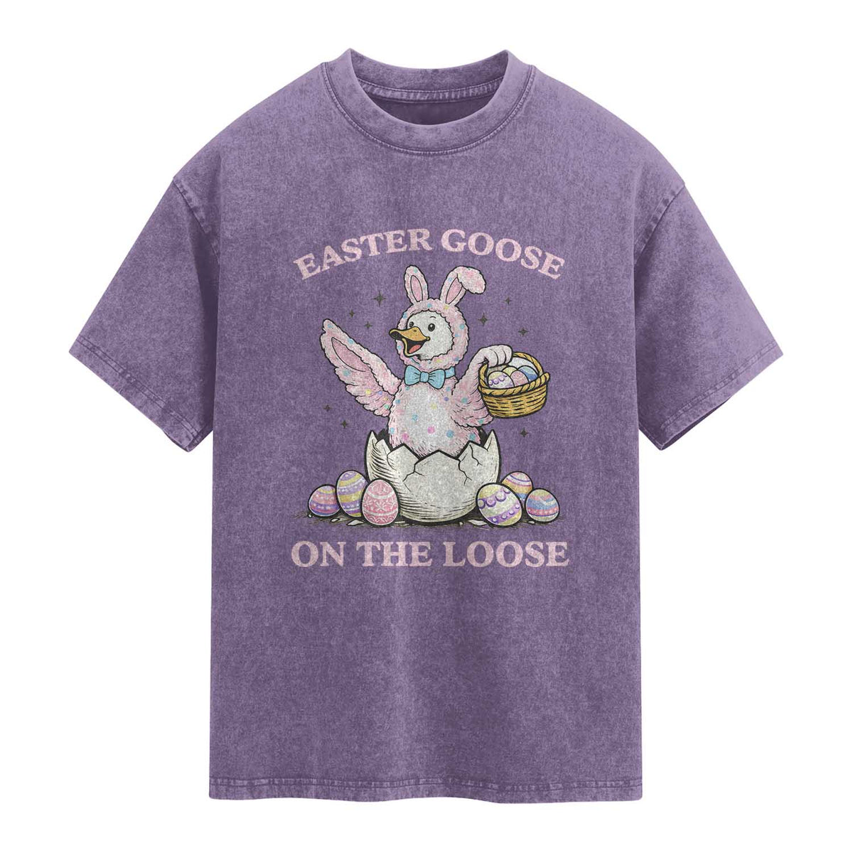 Easter Goose On The Loose Washed Cotton T-Shirt Funny Easter Egg Hunt Gift