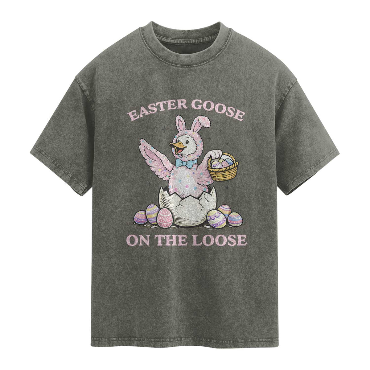 Easter Goose On The Loose Washed Cotton T-Shirt Funny Easter Egg Hunt Gift