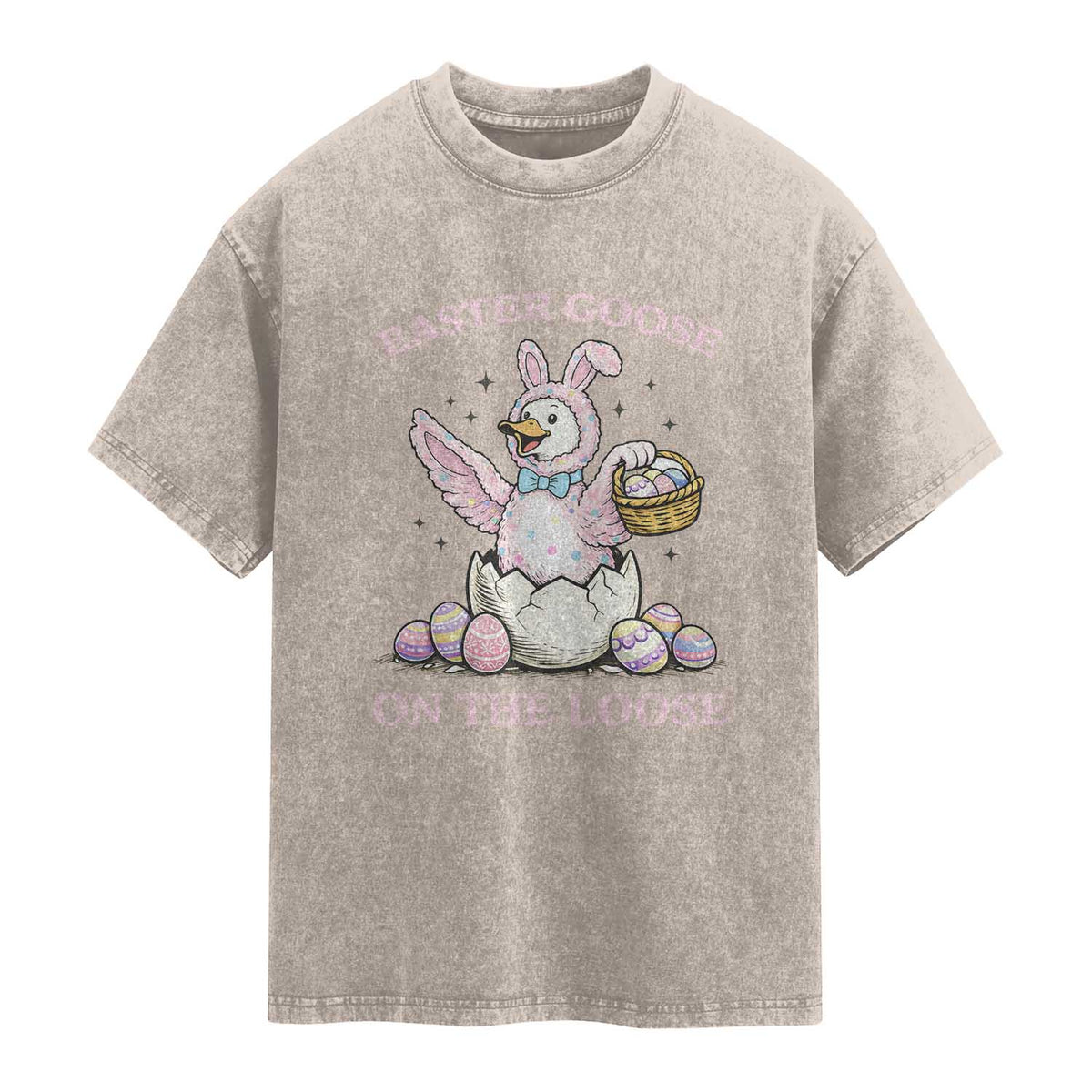 Easter Goose On The Loose Washed Cotton T-Shirt Funny Easter Egg Hunt Gift