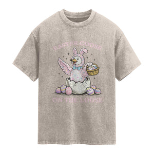 Easter Goose On The Loose Washed Cotton T-Shirt Funny Easter Egg Hunt Gift