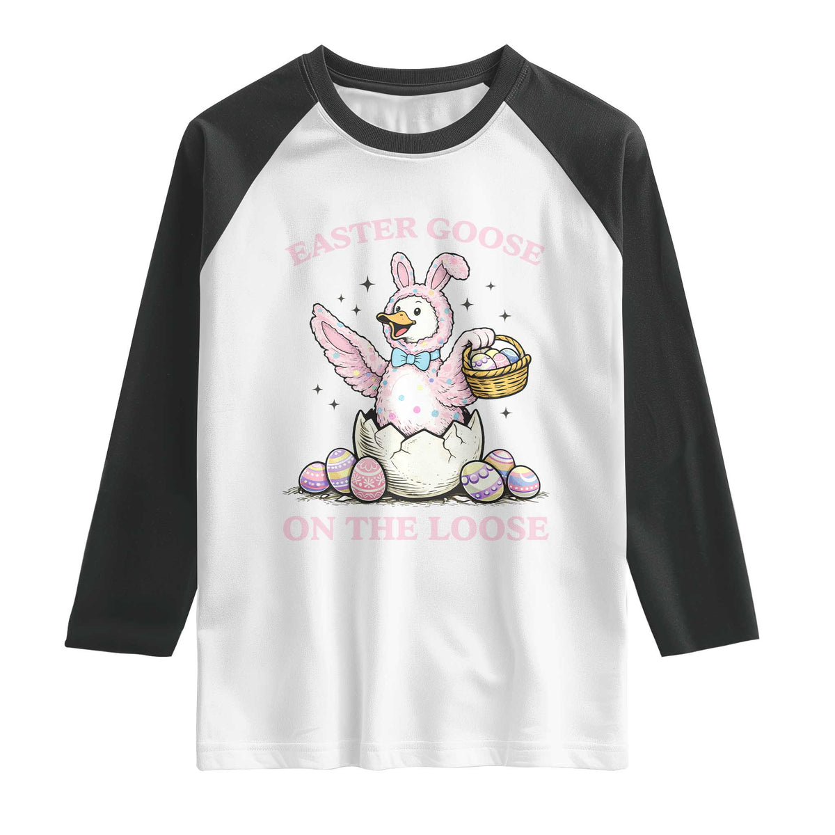 Easter Goose On The Loose Raglan Shirt Funny Easter Egg Hunt Gift TS12 White Black Print Your Wear