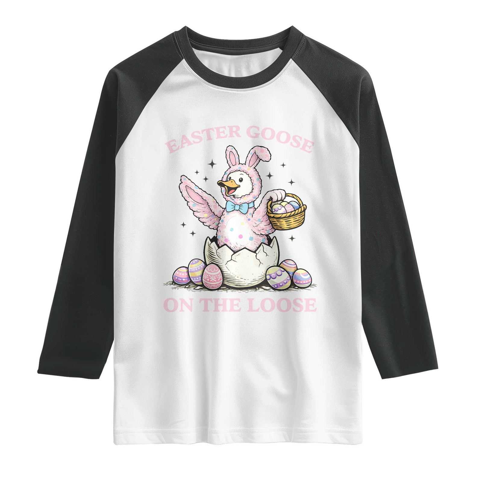 Easter Goose On The Loose Raglan Shirt Funny Easter Egg Hunt Gift TS12 White Black Print Your Wear