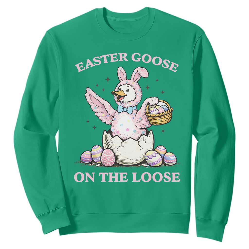 Easter Goose On The Loose Sweatshirt Funny Easter Egg Hunt Gift TS12 Irish Green Print Your Wear