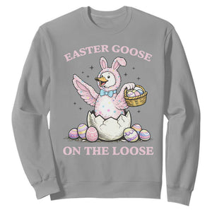Easter Goose On The Loose Sweatshirt Funny Easter Egg Hunt Gift TS12 Sport Gray Print Your Wear