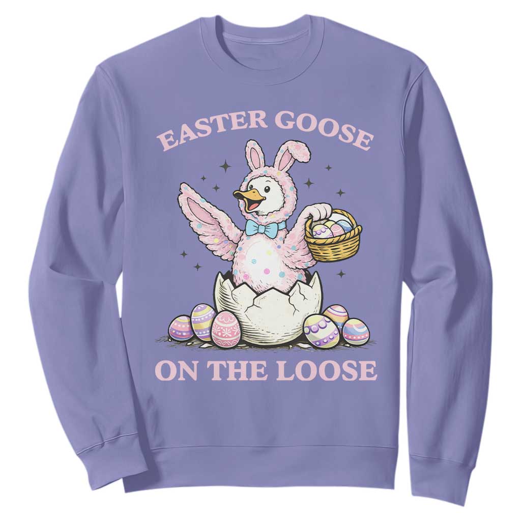 Easter Goose On The Loose Sweatshirt Funny Easter Egg Hunt Gift TS12 Violet Print Your Wear