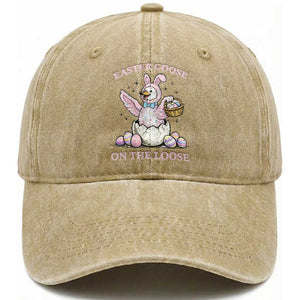 Easter Goose On The Loose Washed Cotton Baseball Cap Funny Easter Egg Hunt Gift TS12 Washed Cap Universal Fit Khaki Print Your Wear