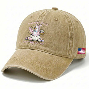 Easter Goose On The Loose Washed Cotton Baseball Cap Funny Easter Egg Hunt Gift TS12 Print Your Wear