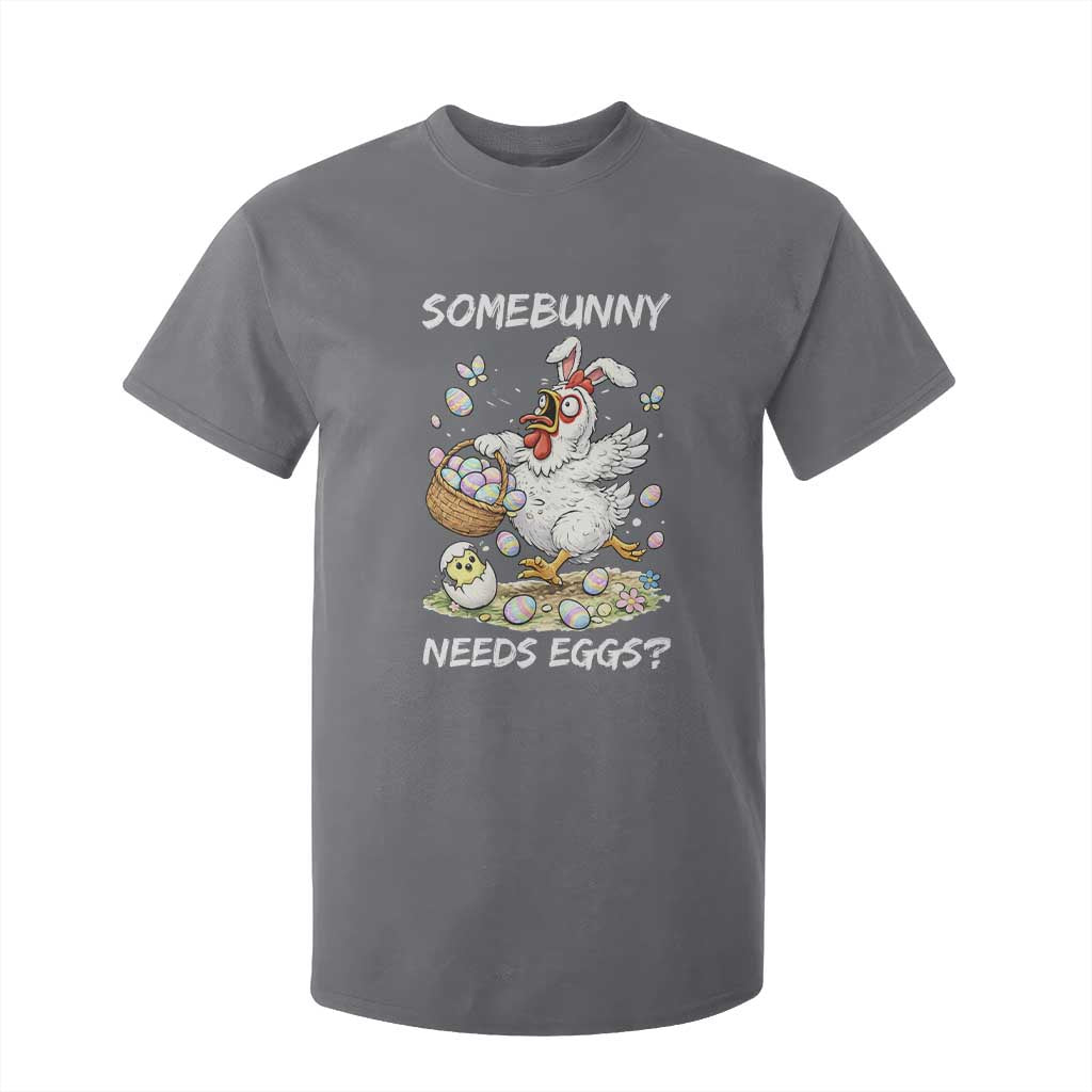 Funny Easter Chicken Bunny Ears T Shirt For Kid Somebunny Needs Eggs TS12 Charcoal Print Your Wear