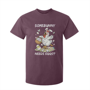 Funny Easter Chicken Bunny Ears T Shirt For Kid Somebunny Needs Eggs TS12 Maroon Print Your Wear