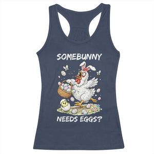 Funny Easter Chicken Bunny Ears Racerback Tank Top Somebunny Needs Eggs TS12 Navy Print Your Wear