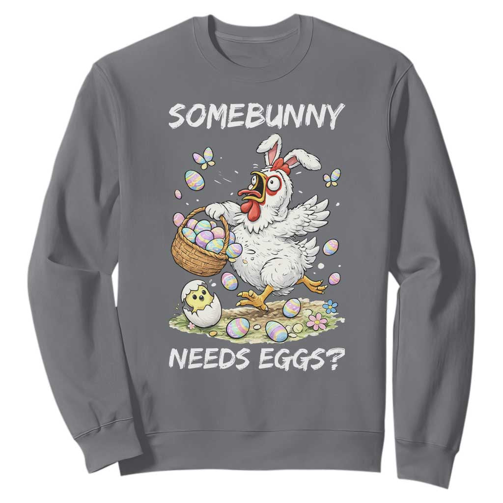 Funny Easter Chicken Bunny Ears Sweatshirt Somebunny Needs Eggs TS12 Charcoal Print Your Wear