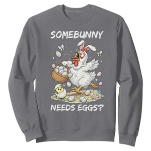 Funny Easter Chicken Bunny Ears Sweatshirt Somebunny Needs Eggs TS12 Charcoal Print Your Wear