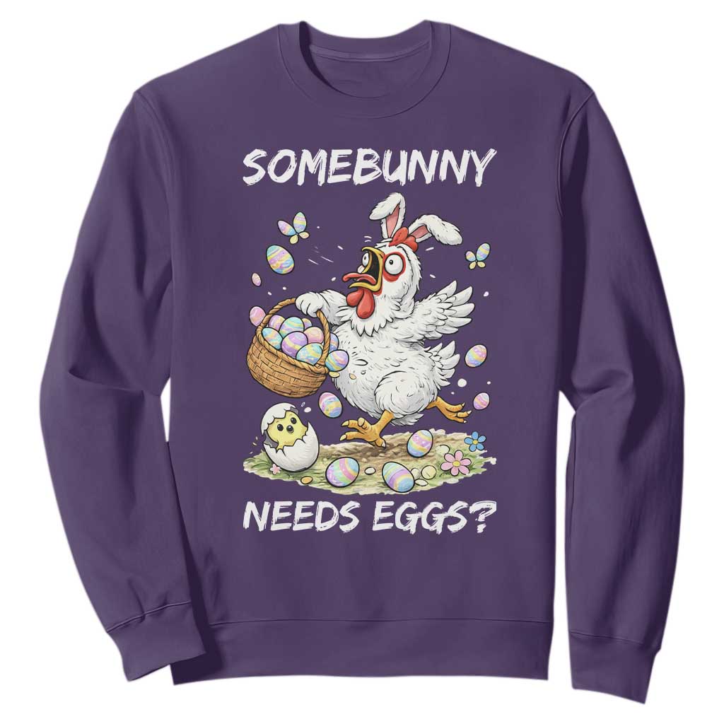 Funny Easter Chicken Bunny Ears Sweatshirt Somebunny Needs Eggs TS12 Purple Print Your Wear