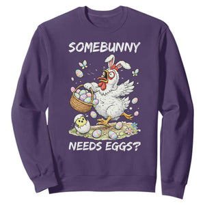Funny Easter Chicken Bunny Ears Sweatshirt Somebunny Needs Eggs TS12 Purple Print Your Wear