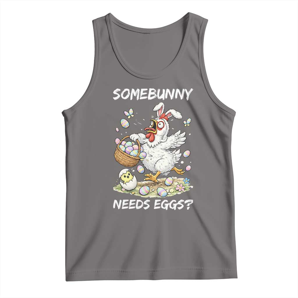 Funny Easter Chicken Bunny Ears Tank Top Somebunny Needs Eggs TS12 Deep Heather Print Your Wear