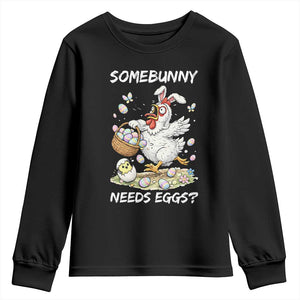 Funny Easter Chicken Bunny Ears Youth Sweatshirt Somebunny Needs Eggs TS12 Black Print Your Wear
