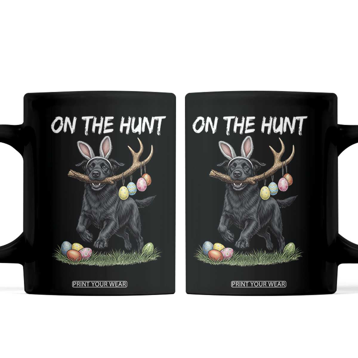 Funny Easter Hunting Dog Coffee Mug Labrador Bunny Ears On The Hunt TS12 Black Print Your Wear