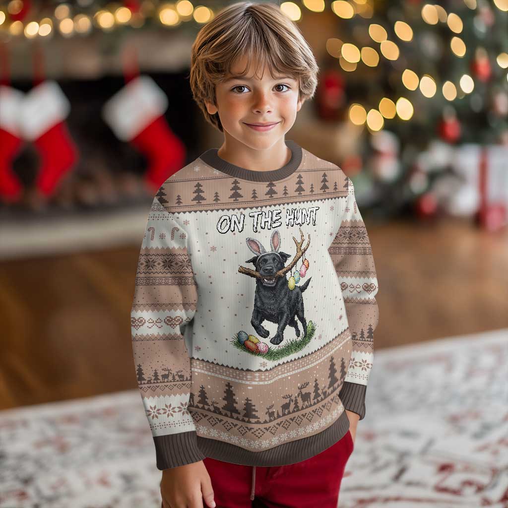 Funny Easter Hunting Dog Ugly Christmas Sweater Labrador Bunny Ears On The Hunt TS12 Mocha Mousse Print Your Wear