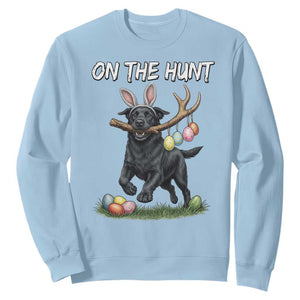 Funny Easter Hunting Dog Sweatshirt Labrador Bunny Ears On The Hunt TS12 Light Blue Print Your Wear
