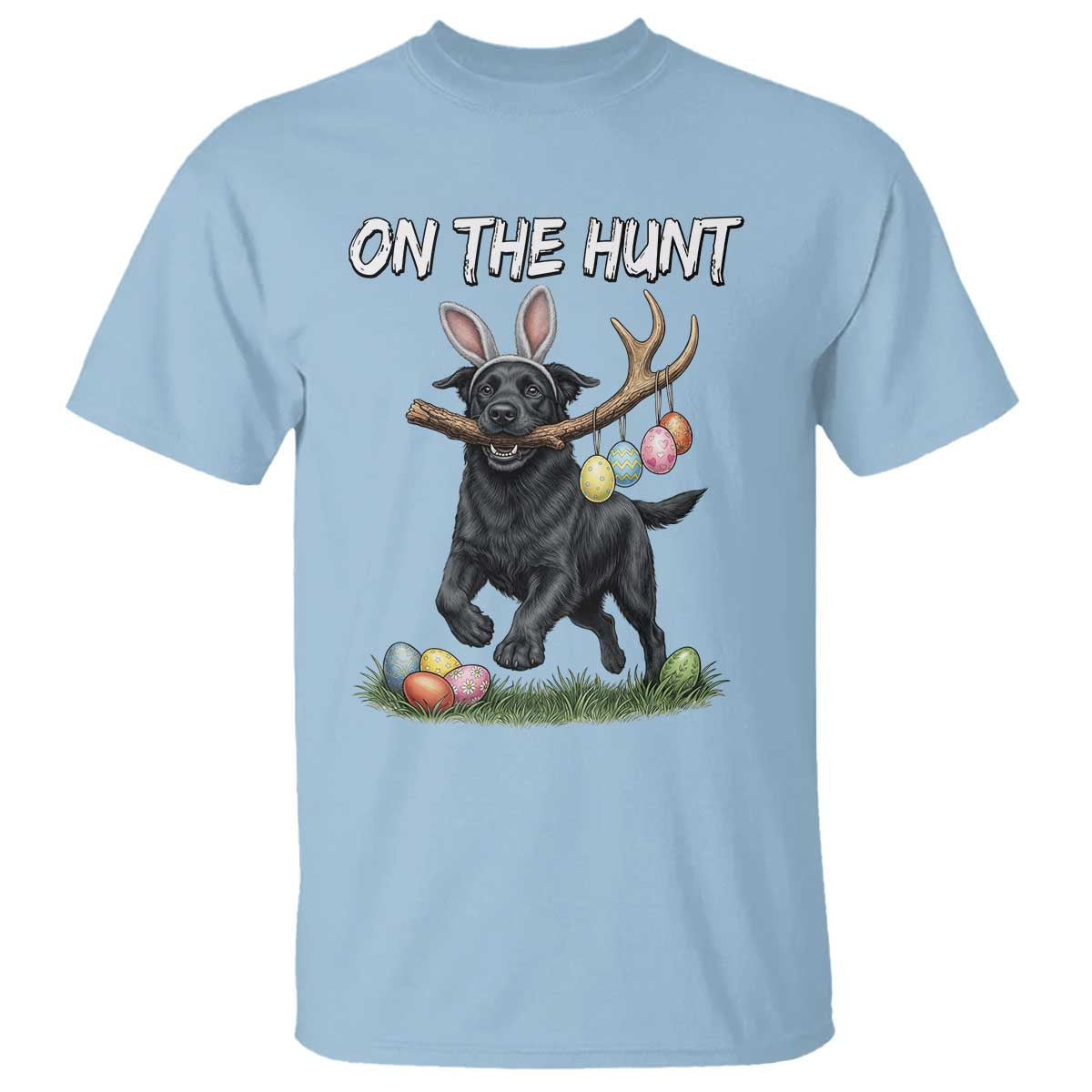 Funny Easter Hunting Dog T Shirt Labrador Bunny Ears On The Hunt TS12 Light Blue Print Your Wear