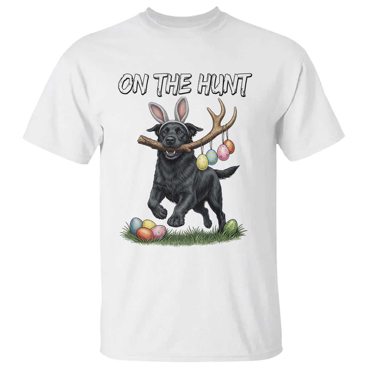 Funny Easter Hunting Dog T Shirt Labrador Bunny Ears On The Hunt TS12 White Print Your Wear
