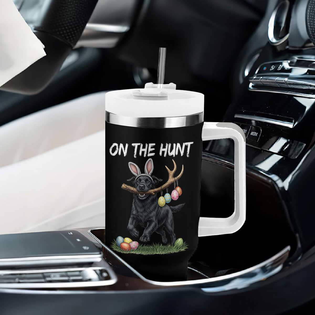 Funny Easter Hunting Dog Tumbler With Handle Labrador Bunny Ears On The Hunt TS12 Print Your Wear