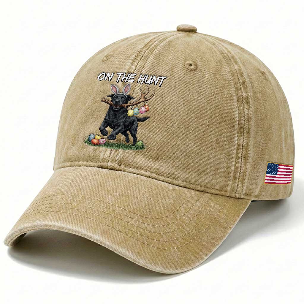 Funny Easter Hunting Dog Washed Cotton Baseball Cap Labrador Bunny Ears On The Hunt TS12 Print Your Wear
