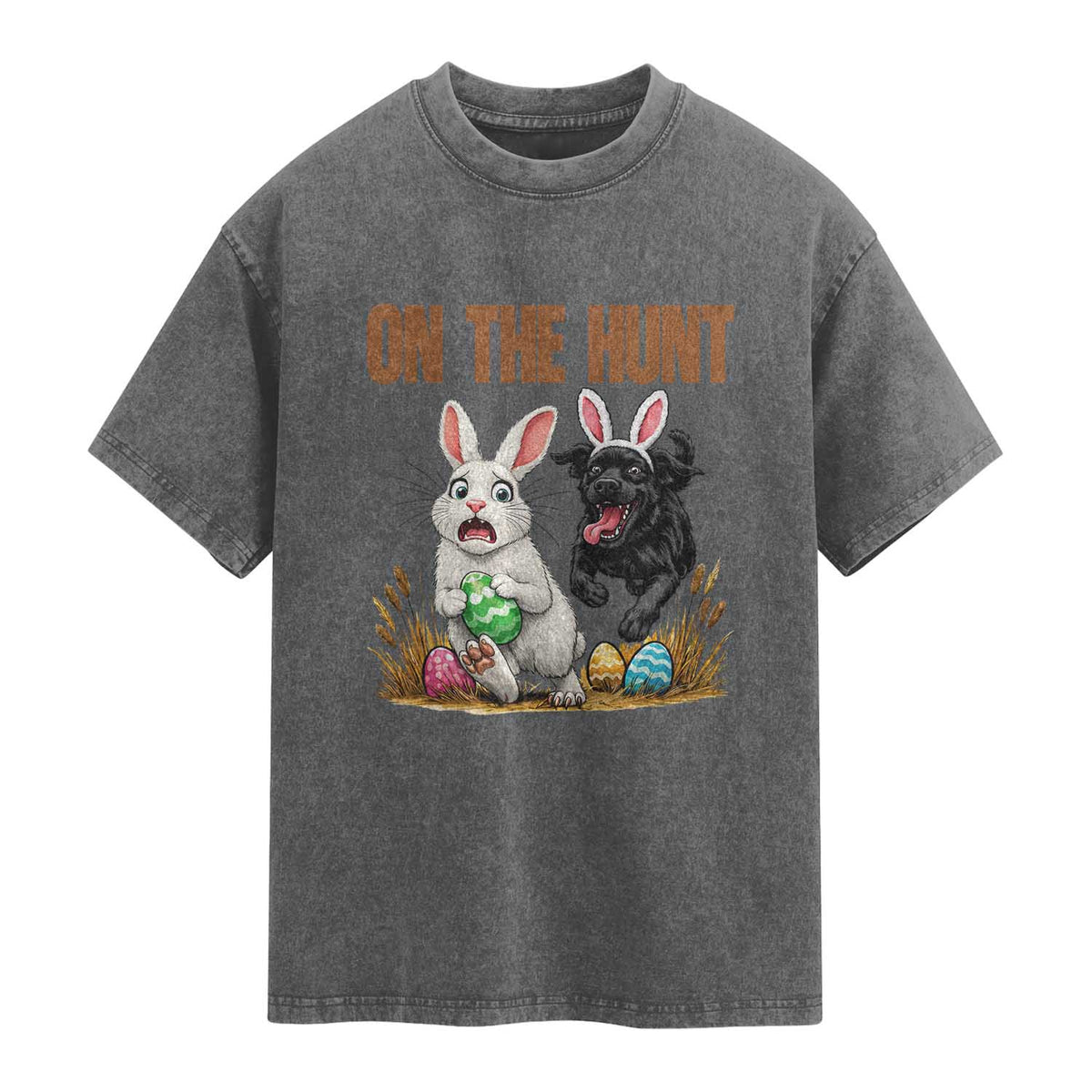 Funny Easter Labrador Bunny Ears Washed Cotton T-Shirt On The Hunt
