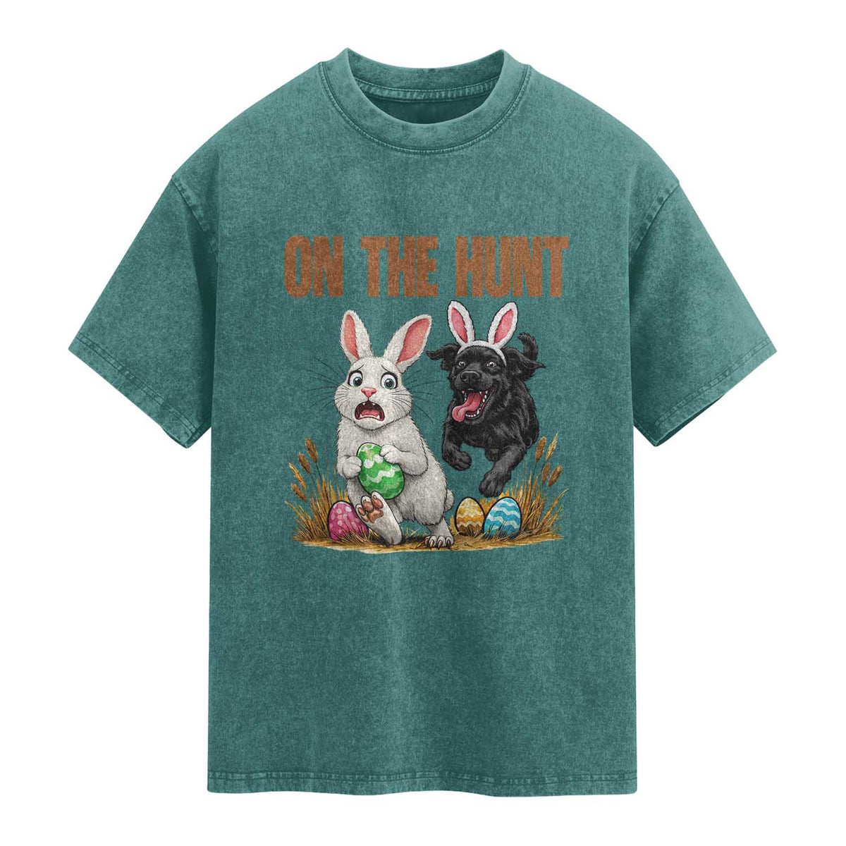 Funny Easter Labrador Bunny Ears Washed Cotton T-Shirt On The Hunt