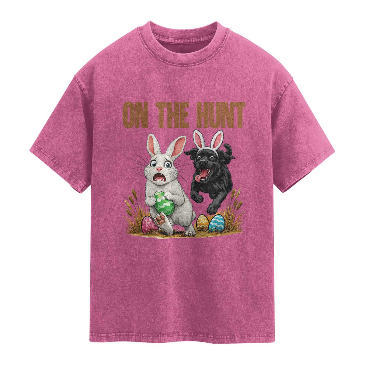 Funny Easter Labrador Bunny Ears Washed Cotton T-Shirt On The Hunt