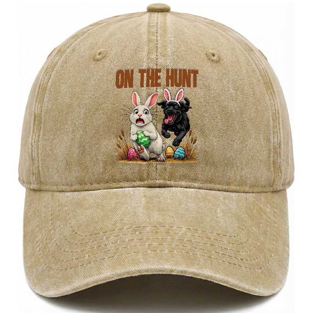 Funny Easter Labrador Bunny Ears Washed Cotton Baseball Cap On The Hunt TS12 Washed Cap Universal Fit Khaki Print Your Wear
