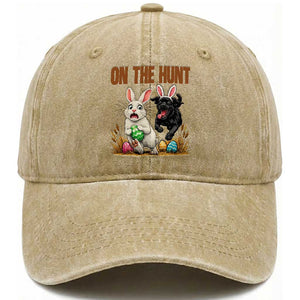 Funny Easter Labrador Bunny Ears Washed Cotton Baseball Cap On The Hunt TS12 Washed Cap Universal Fit Khaki Print Your Wear