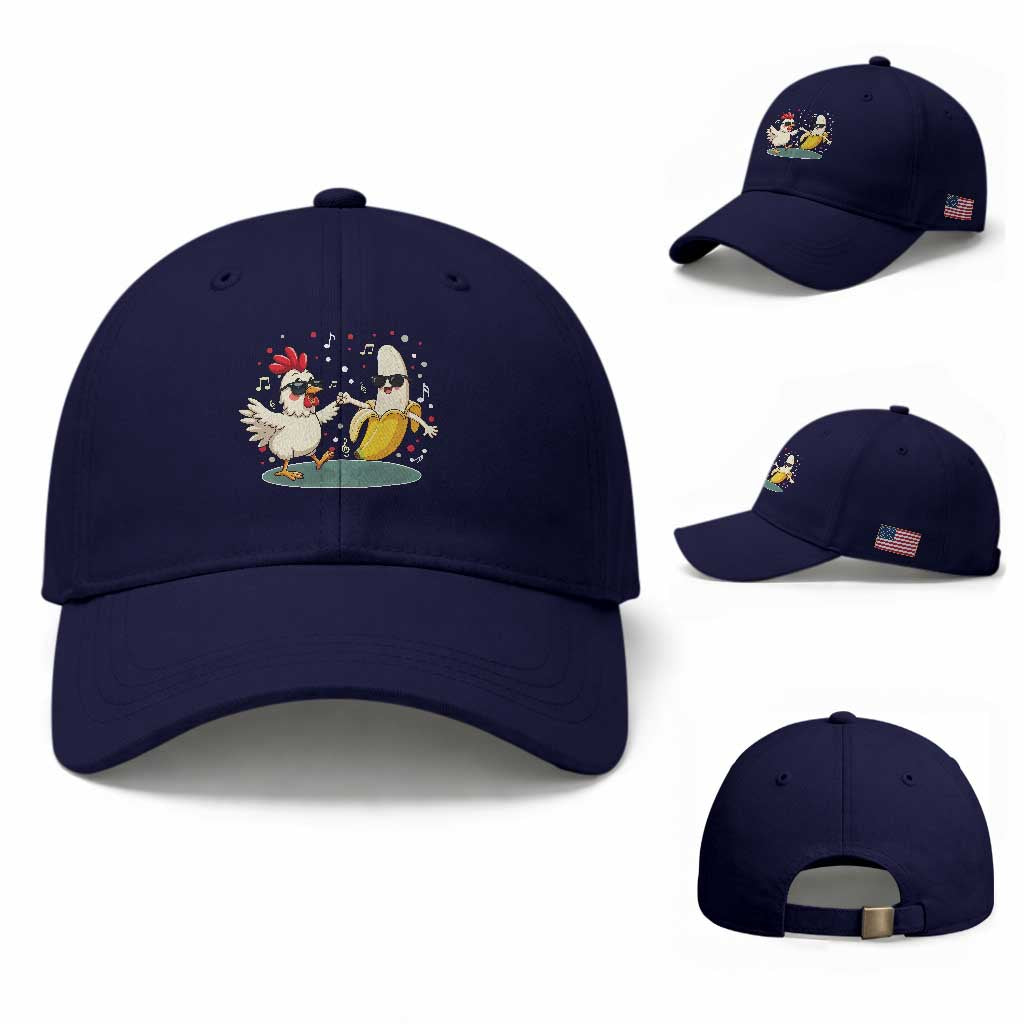 Funny Banana Chicken Dance Baseball Cap Chaos Dance Meme Graphic TS12 Baseball Cap Universal Fit Dark Blue Print Your Wear