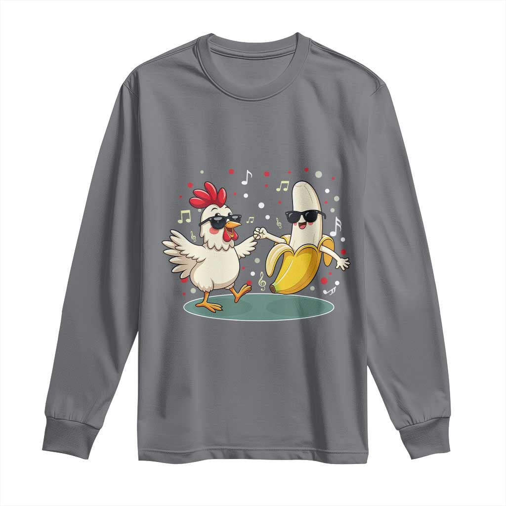 Funny Banana Chicken Dance Long Sleeve Shirt Chaos Dance Meme Graphic TS12 Charcoal Print Your Wear
