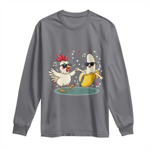 Funny Banana Chicken Dance Long Sleeve Shirt Chaos Dance Meme Graphic TS12 Charcoal Print Your Wear