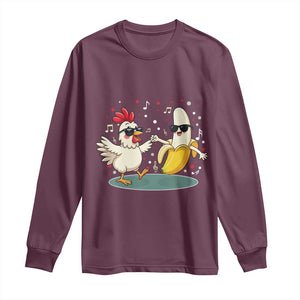 Funny Banana Chicken Dance Long Sleeve Shirt Chaos Dance Meme Graphic TS12 Maroon Print Your Wear