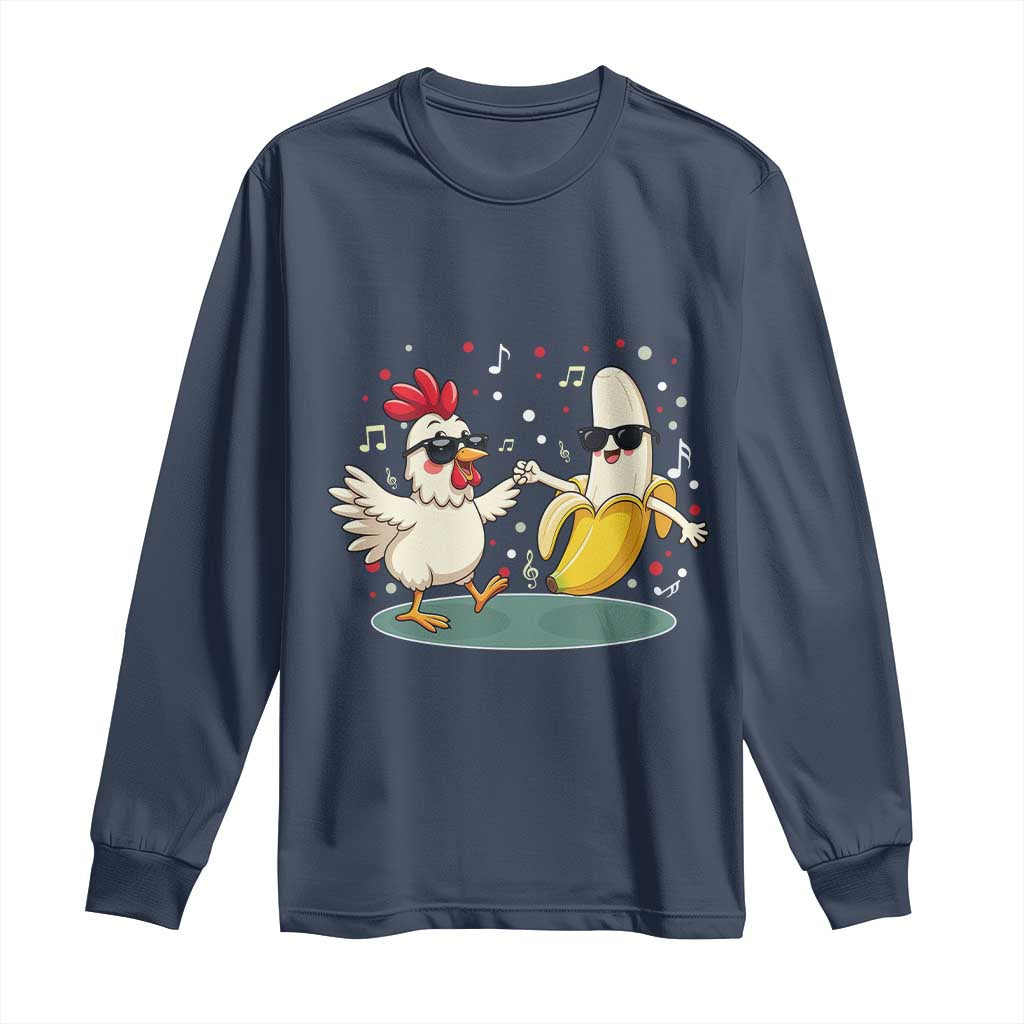 Funny Banana Chicken Dance Long Sleeve Shirt Chaos Dance Meme Graphic TS12 Navy Print Your Wear