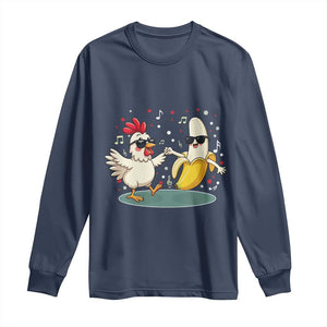 Funny Banana Chicken Dance Long Sleeve Shirt Chaos Dance Meme Graphic TS12 Navy Print Your Wear