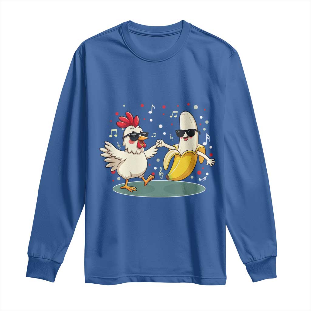 Funny Banana Chicken Dance Long Sleeve Shirt Chaos Dance Meme Graphic TS12 Royal Blue Print Your Wear