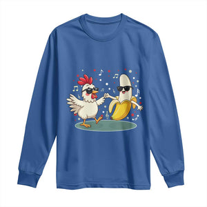 Funny Banana Chicken Dance Long Sleeve Shirt Chaos Dance Meme Graphic TS12 Royal Blue Print Your Wear