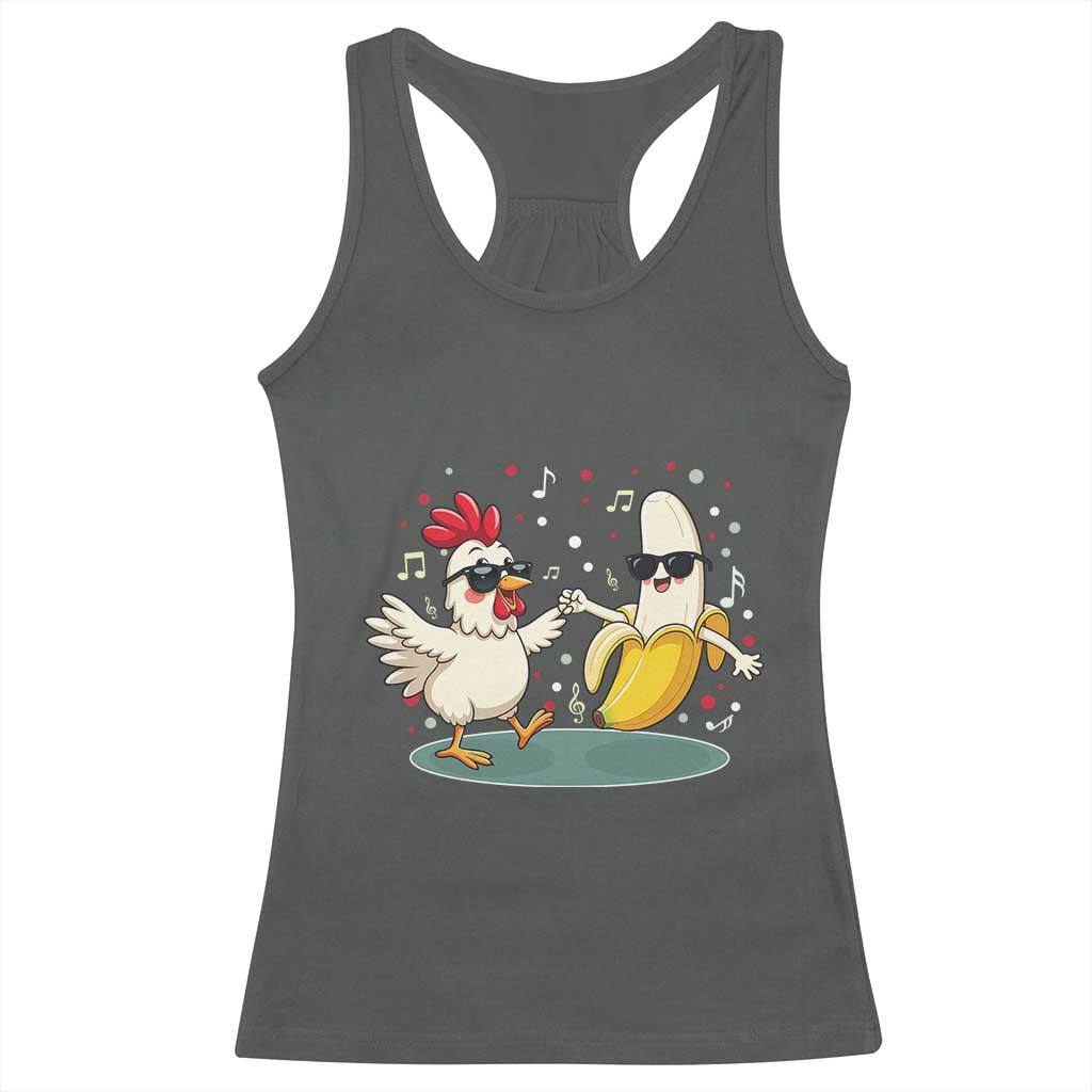 Funny Banana Chicken Dance Racerback Tank Top Chaos Dance Meme Graphic TS12 Dark Heather Print Your Wear