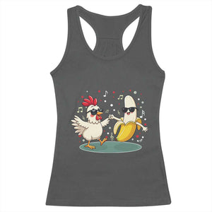 Funny Banana Chicken Dance Racerback Tank Top Chaos Dance Meme Graphic TS12 Dark Heather Print Your Wear