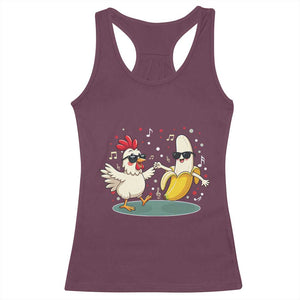 Funny Banana Chicken Dance Racerback Tank Top Chaos Dance Meme Graphic TS12 Maroon Print Your Wear