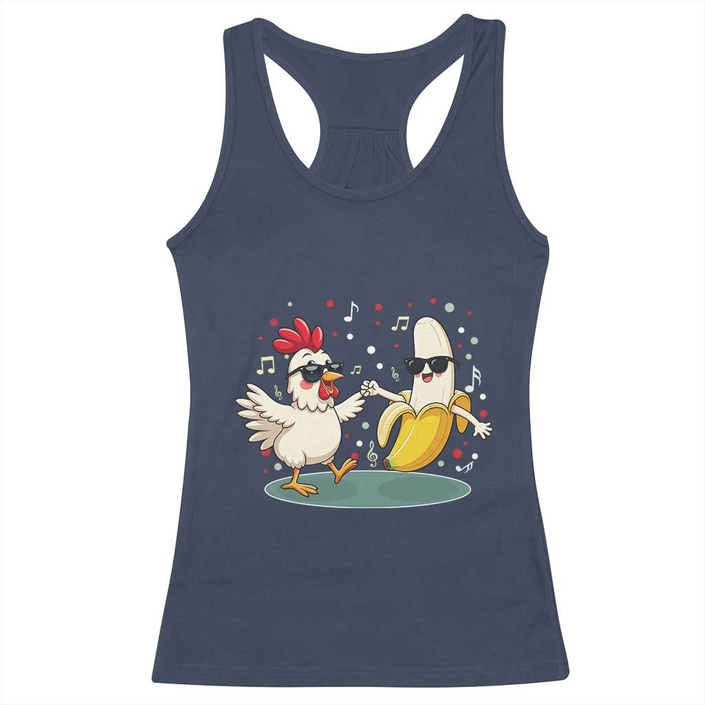 Funny Banana Chicken Dance Racerback Tank Top Chaos Dance Meme Graphic TS12 Navy Print Your Wear