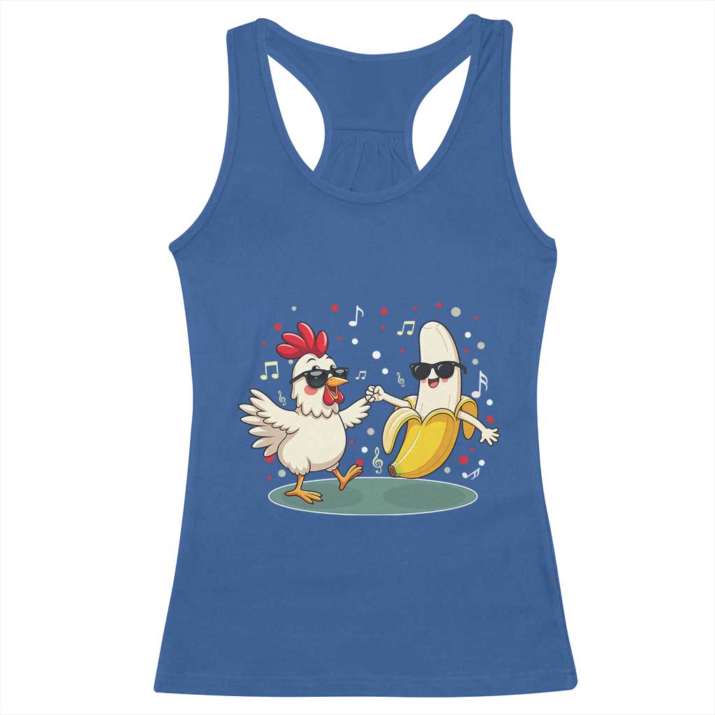 Funny Banana Chicken Dance Racerback Tank Top Chaos Dance Meme Graphic TS12 Royal Blue Print Your Wear