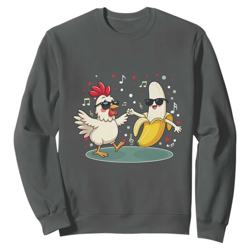 Funny Banana Chicken Dance Sweatshirt Chaos Dance Meme Graphic TS12 Dark Heather Print Your Wear