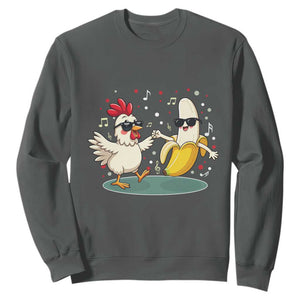 Funny Banana Chicken Dance Sweatshirt Chaos Dance Meme Graphic TS12 Dark Heather Print Your Wear