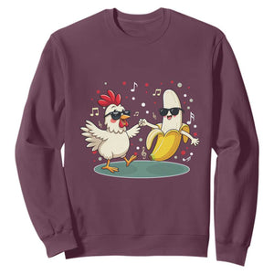 Funny Banana Chicken Dance Sweatshirt Chaos Dance Meme Graphic TS12 Maroon Print Your Wear